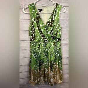 Talbots Petites‎ Green Leaf Print Fit & Flare Dress 2P